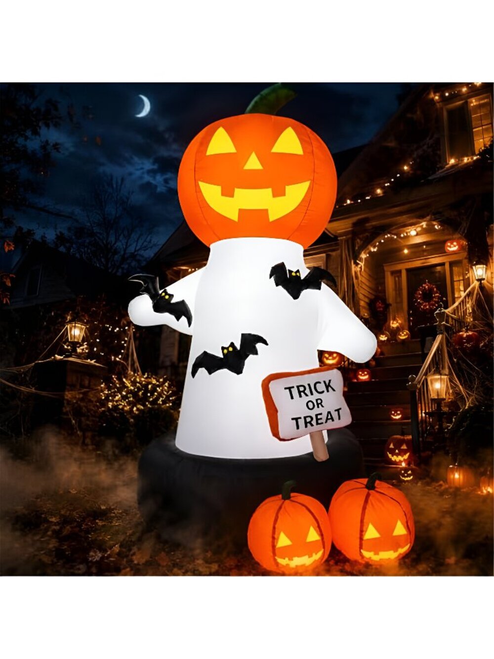 6 FT Tall Halloween Inflatables Pumpkin Outdoor Decorations with Bat and Trick